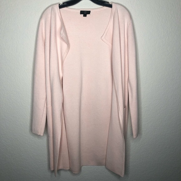 J. Crew 365 Juliette Collarless Pink Cotton Wool Sweater Blazer Long Cardigan - Picture 2 of 7
